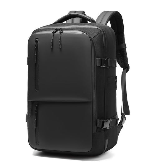 Black backpack on a white background