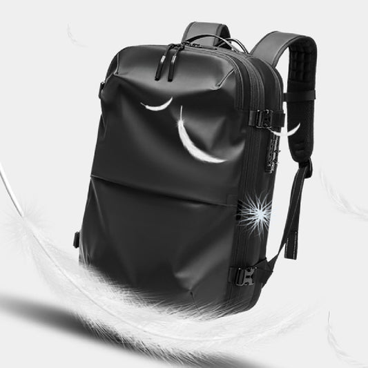 Black backpack on a white background