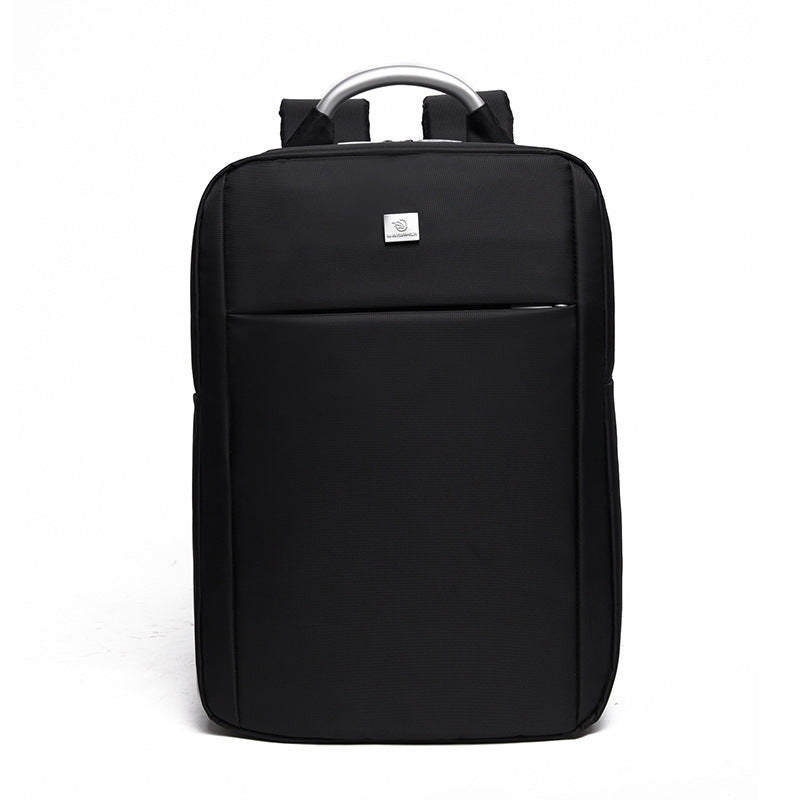Black backpack with a brand logo on a white background