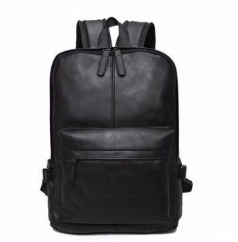 Black leather backpack on a white background