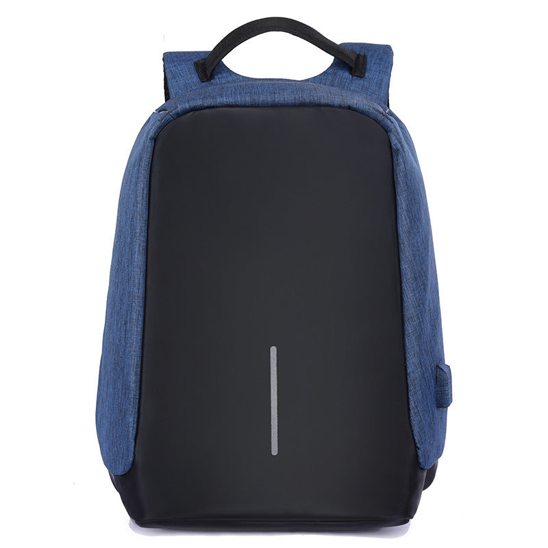 Blue and black backpack on a white background