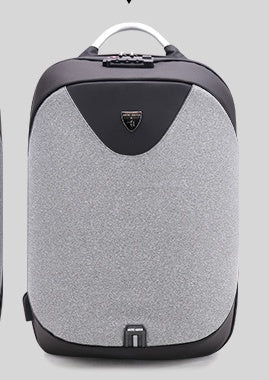 Gray backpack with black accents on a light gray background