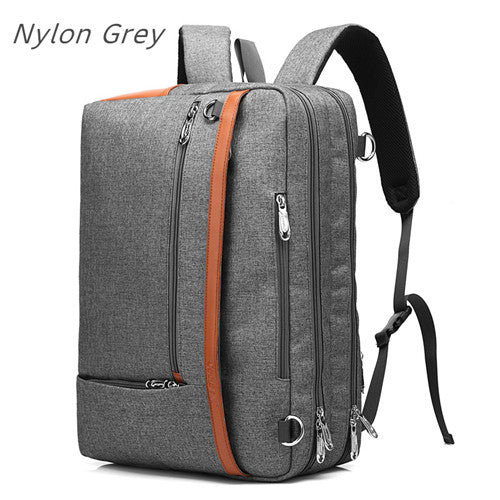 Gray backpack with orange accents on a white background