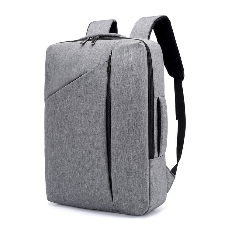 Gray backpack with black straps on a white background