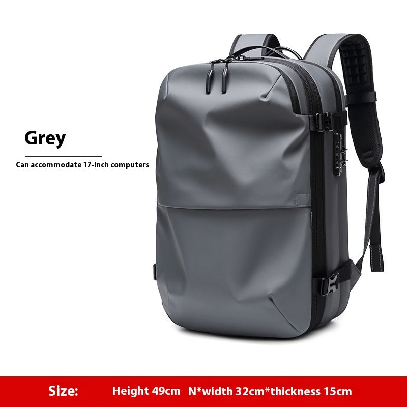 Gray backpack with black straps on a white background