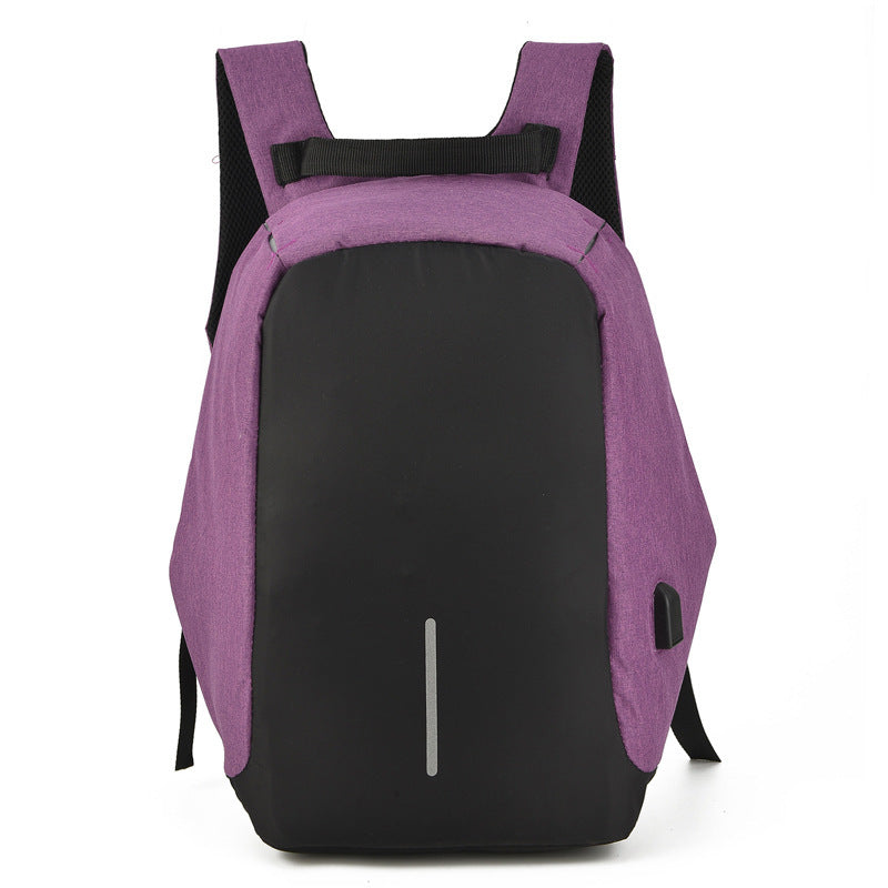 Purple and black backpack on a white background