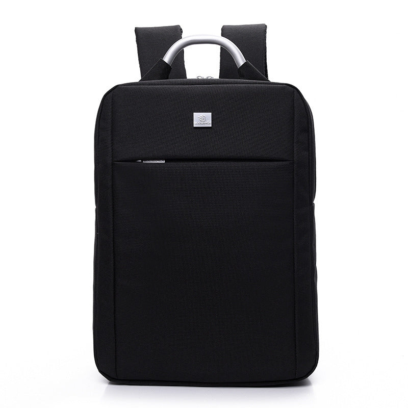 Black backpack with a visible brand logo on a white background
